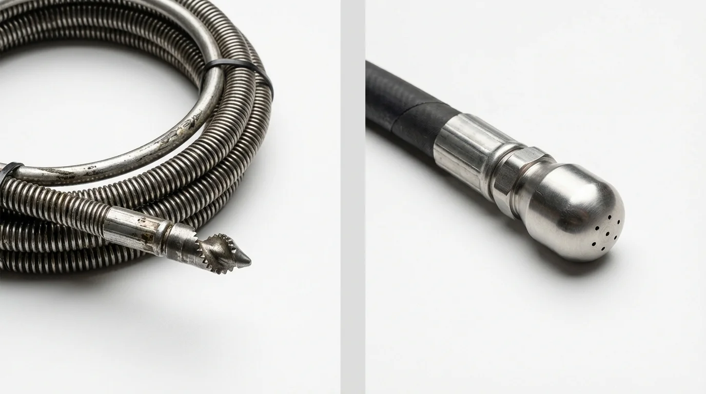Drain snake cable and hydro jetting nozzle used for drain cleaning in Martins Ferry, OH